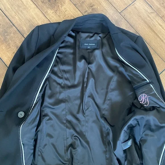 Pink Tartan Size 4 Black Lined Blazer - Picture 6 of 8